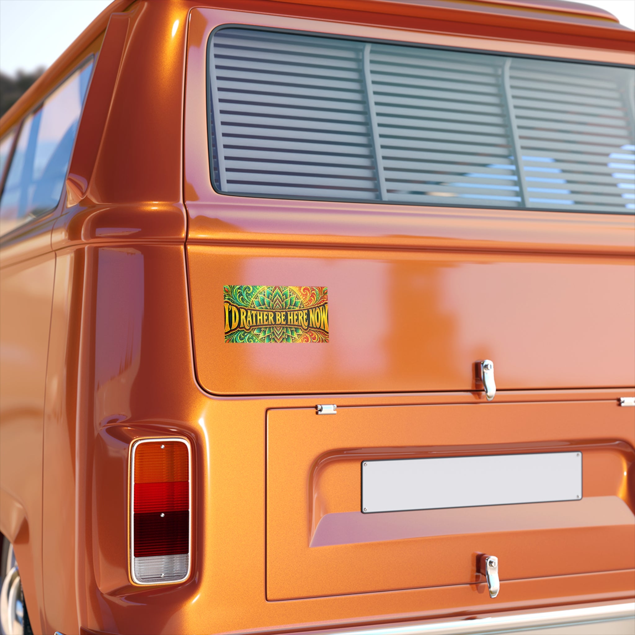 I'd Rather Be Here Now - Large Bumper Sticker (7.5 x 3.75") Present Moment Reminder