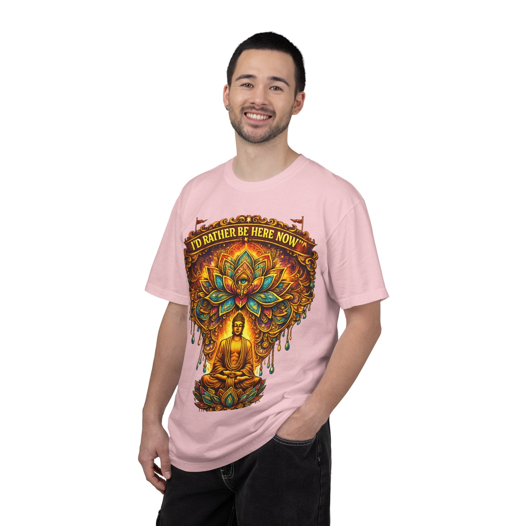 Buddha Lotus Mandala Tee — I’D RATHER BE HERE NOW™ A bold reminder to return to the present moment. This premium tee features a vibrant Buddha + Lotus Mandala design with full-front impact — created...