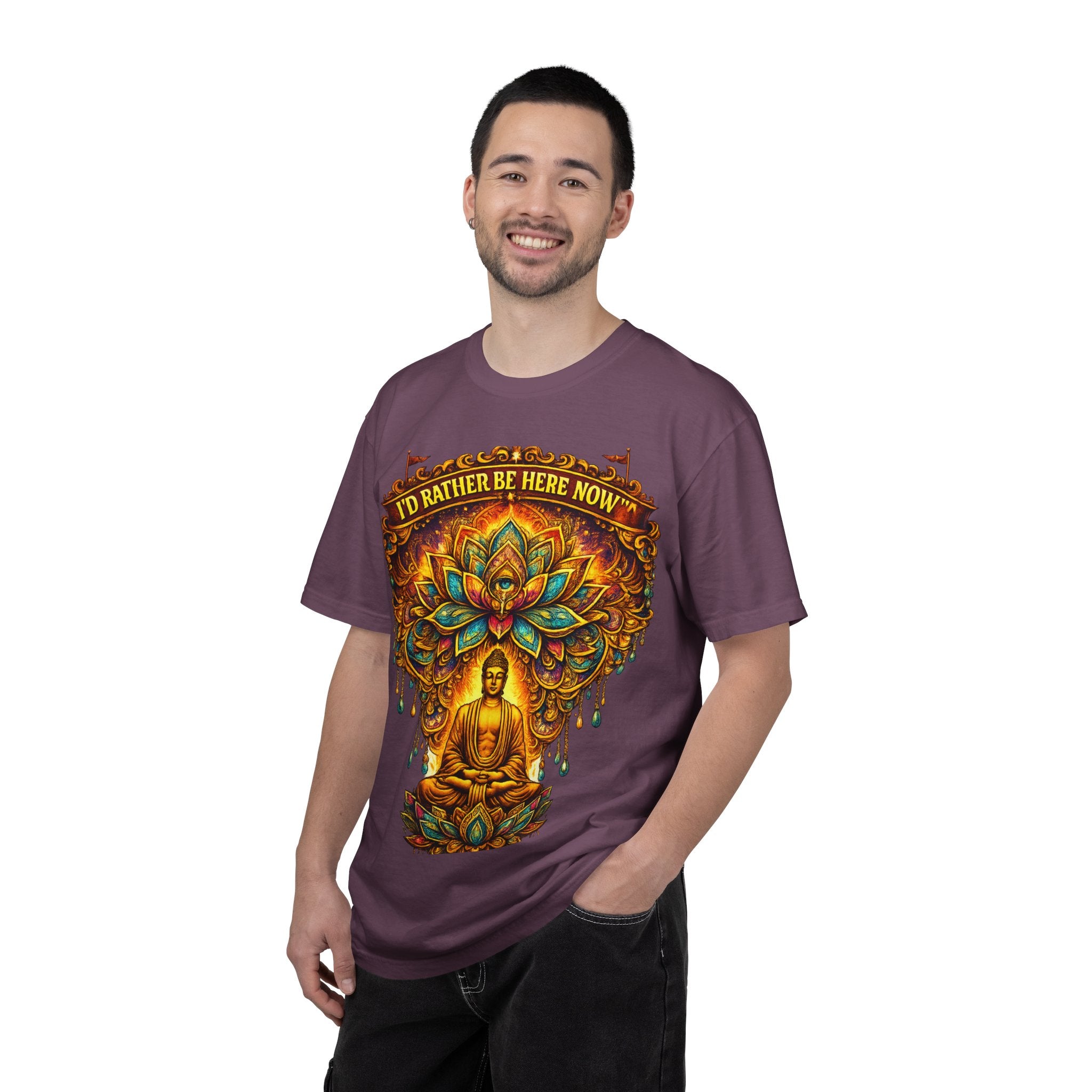 Buddha Lotus Mandala Tee — I’D RATHER BE HERE NOW™ A bold reminder to return to the present moment. This premium tee features a vibrant Buddha + Lotus Mandala design with full-front impact — created...