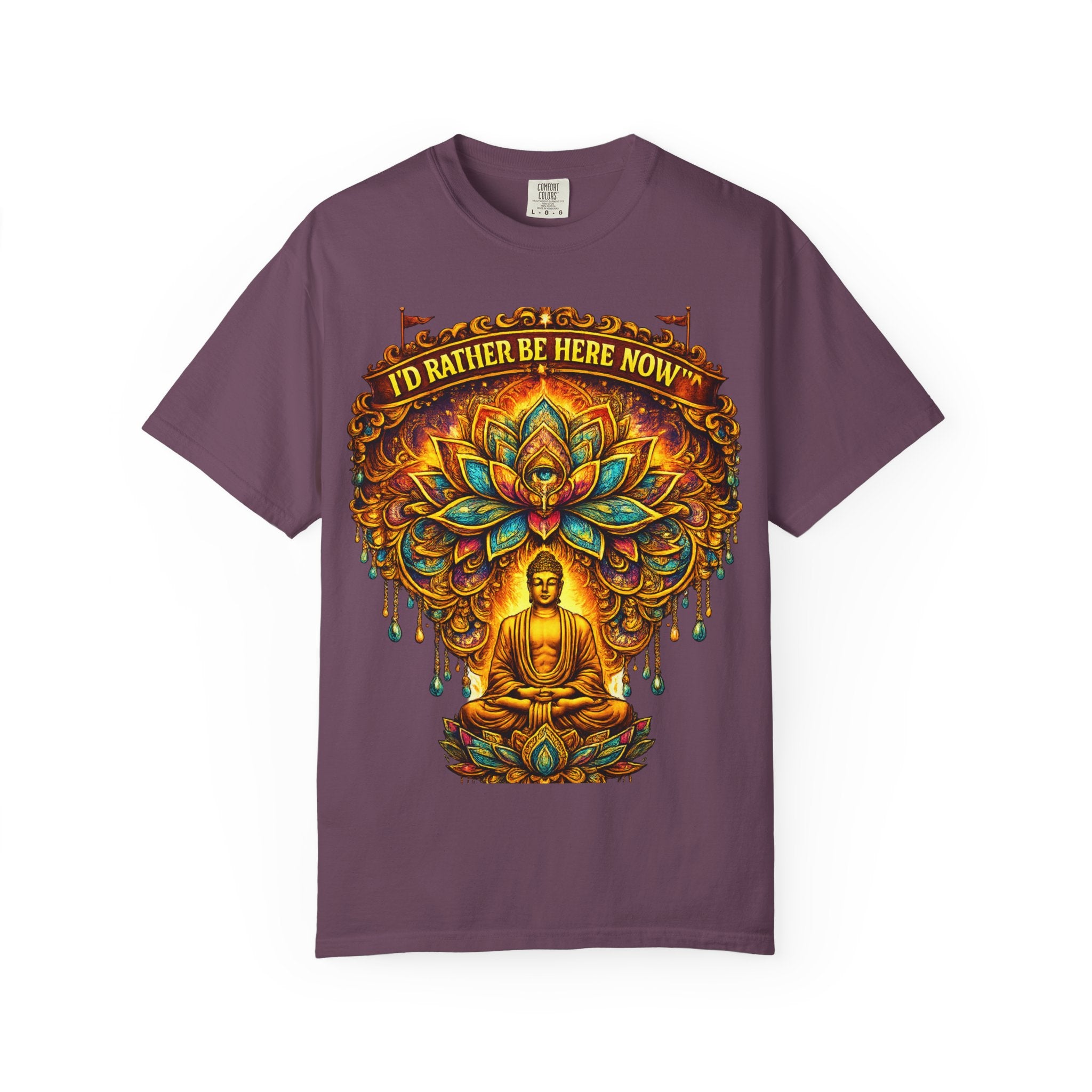 Buddha Lotus Mandala Tee — I’D RATHER BE HERE NOW™ A bold reminder to return to the present moment. This premium tee features a vibrant Buddha + Lotus Mandala design with full-front impact — created...
