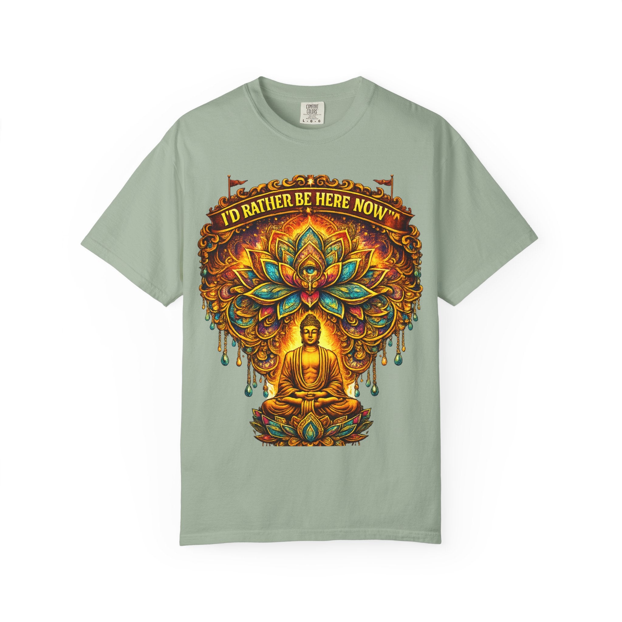 Buddha Lotus Mandala Tee — I’D RATHER BE HERE NOW™ A bold reminder to return to the present moment. This premium tee features a vibrant Buddha + Lotus Mandala design with full-front impact — created...