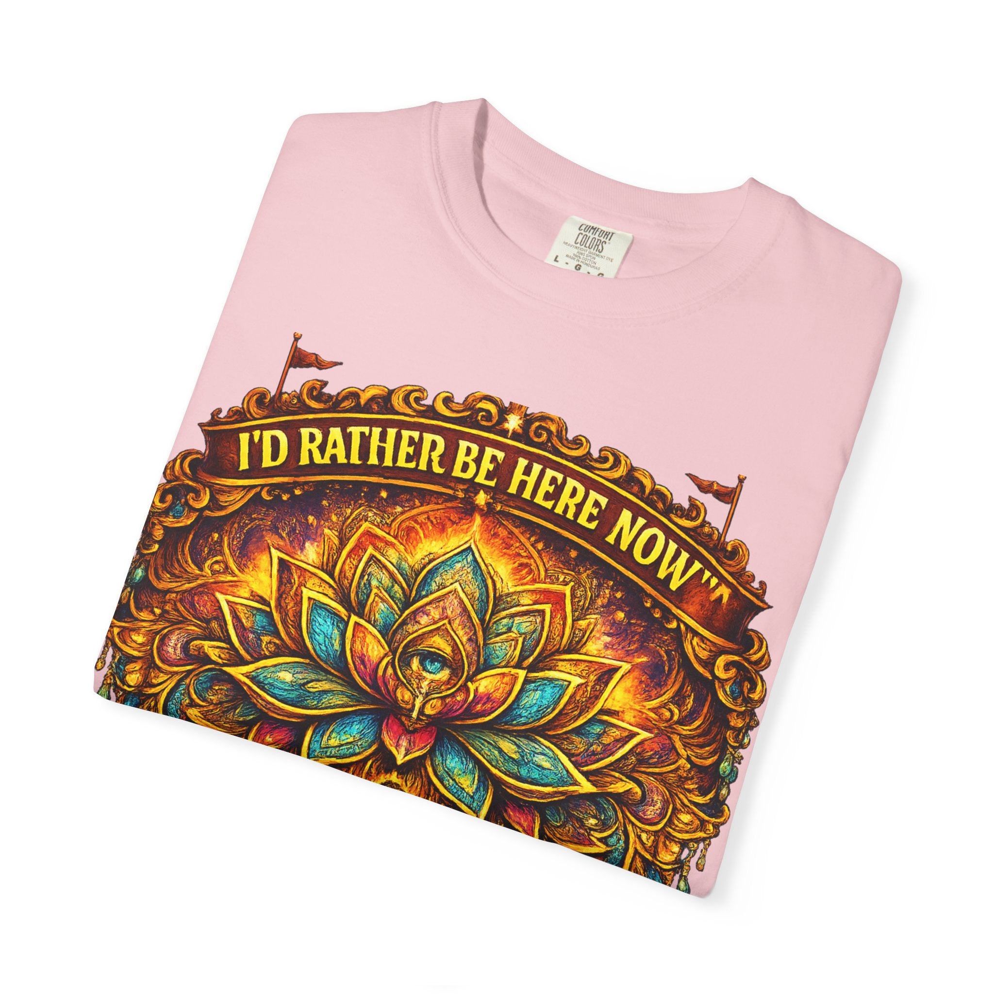 Buddha Lotus Mandala Tee — I’D RATHER BE HERE NOW™ A bold reminder to return to the present moment. This premium tee features a vibrant Buddha + Lotus Mandala design with full-front impact — created...
