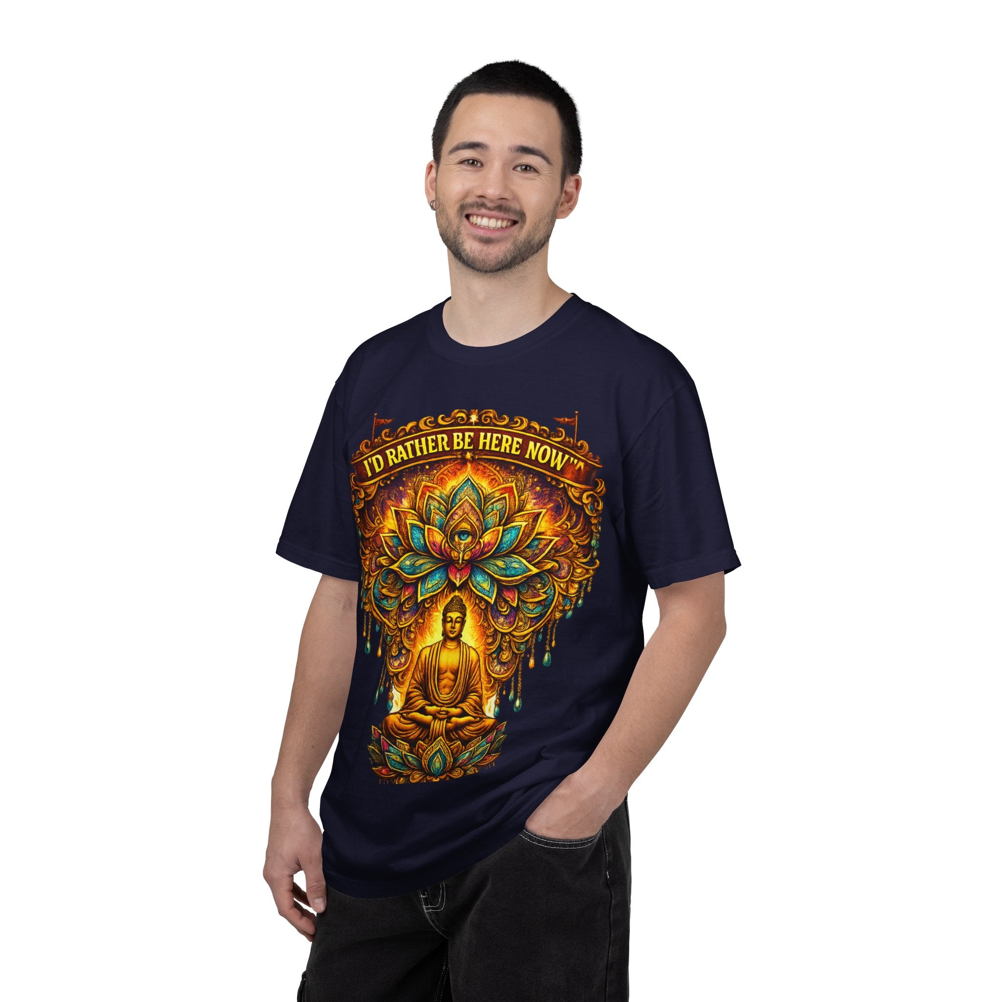 Buddha Lotus Mandala Tee — I’D RATHER BE HERE NOW™ A bold reminder to return to the present moment. This premium tee features a vibrant Buddha + Lotus Mandala design with full-front impact — created...