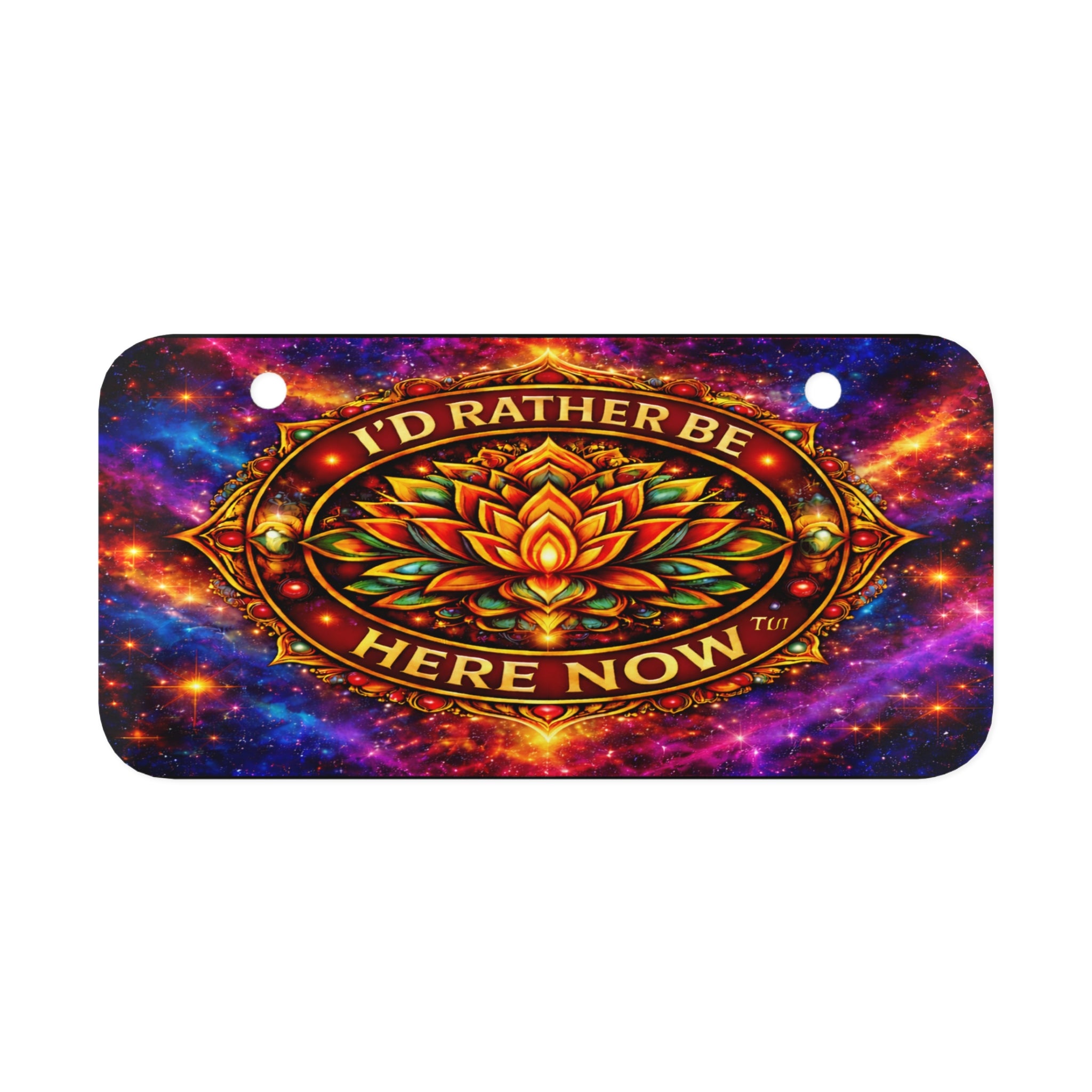 IRBHN Lotus Motorcycle/Bicycle License Plate – I’d Rather Be Here Now (6” × 3”)