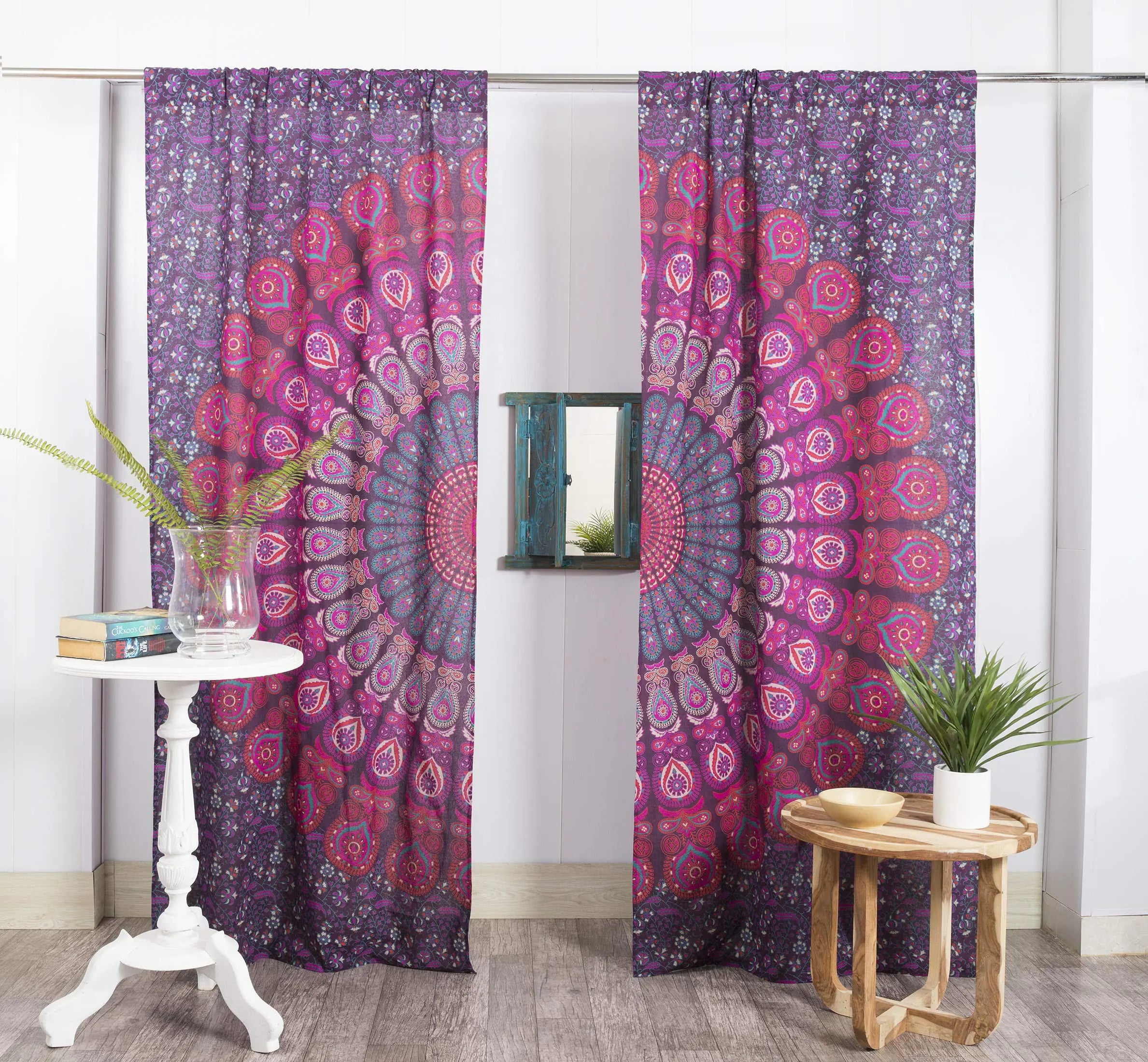 Bohemian Peacock Mandala Window Curtain
