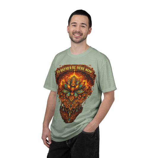 T-Shirt — 'I'd Rather Be Here Now' Floral Mandala Graphic Tee