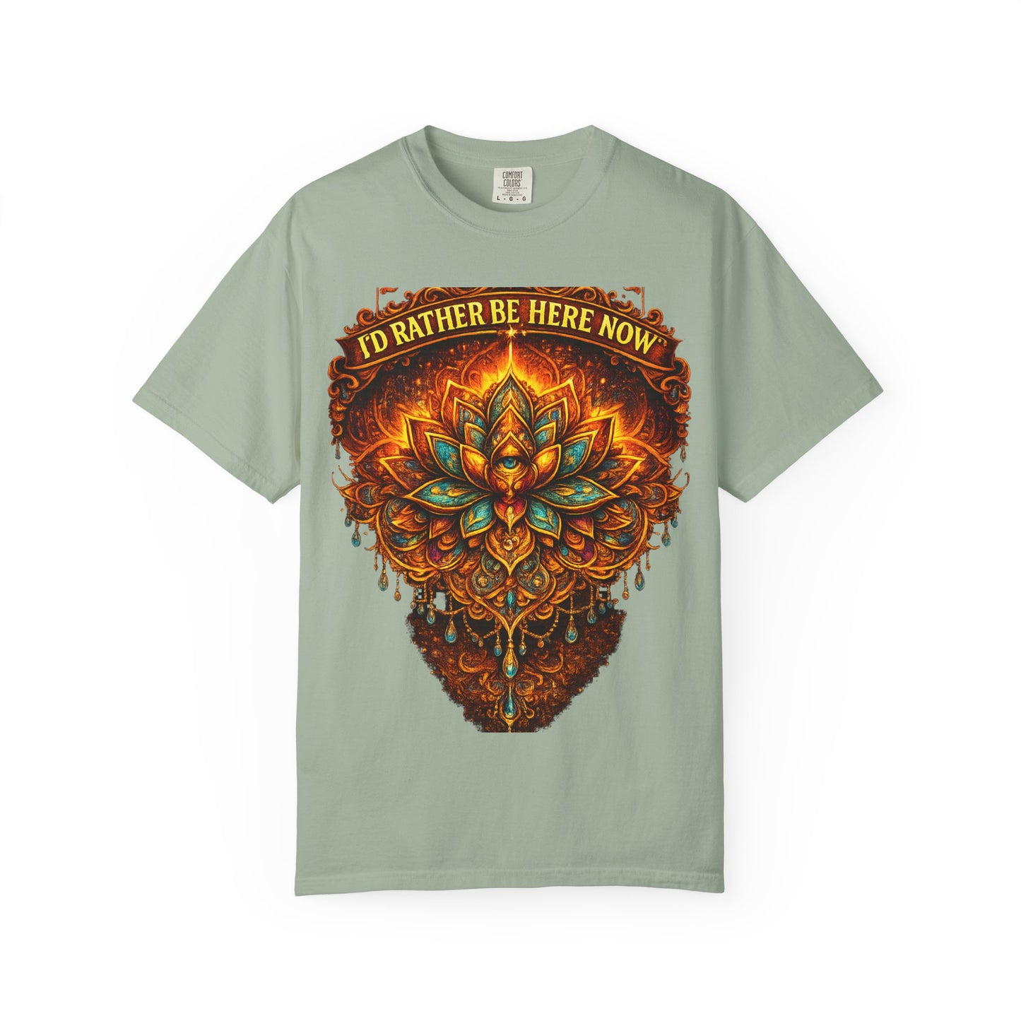 T-Shirt — 'I'd Rather Be Here Now' Floral Mandala Graphic Tee