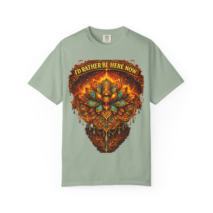T-Shirt — 'I'd Rather Be Here Now' Floral Mandala Graphic Tee