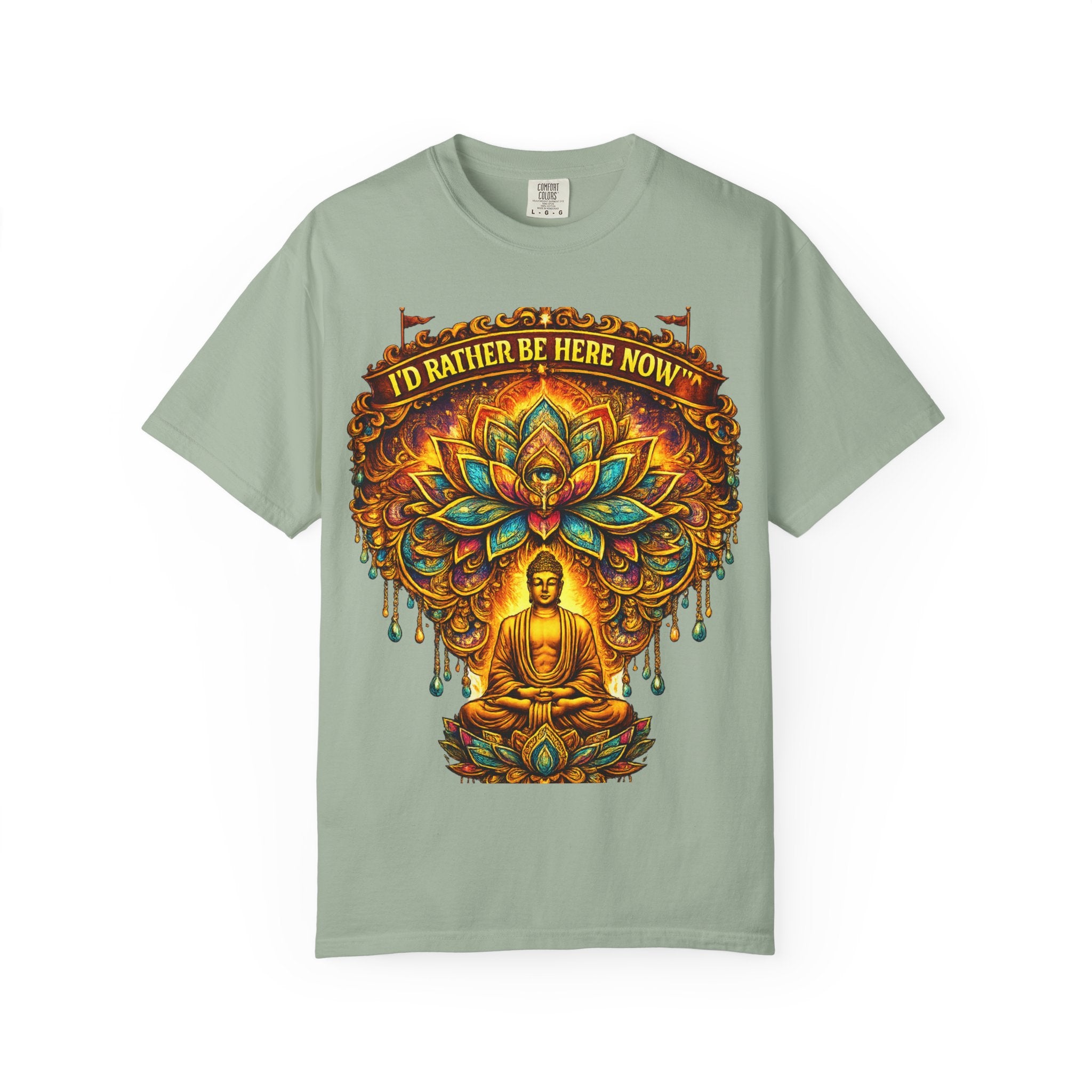 Buddha Lotus Mandala Tee — I’D RATHER BE HERE NOW™ A bold reminder to return to the present moment. This premium tee features a vibrant Buddha + Lotus Mandala design with full-front impact — created...